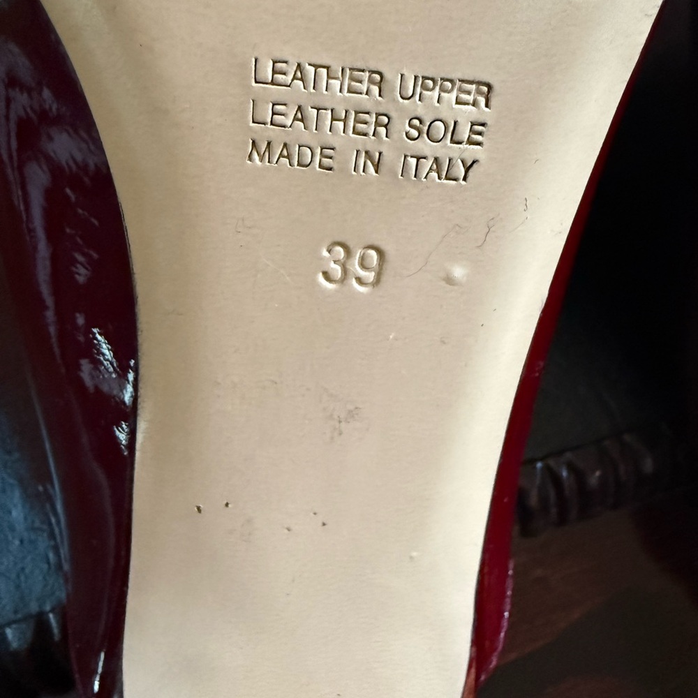 Napoleoni Red Patent Leather Mules Pointed Toe Kitten Heel Size 39 Made in Italy - Picture 10 of 14